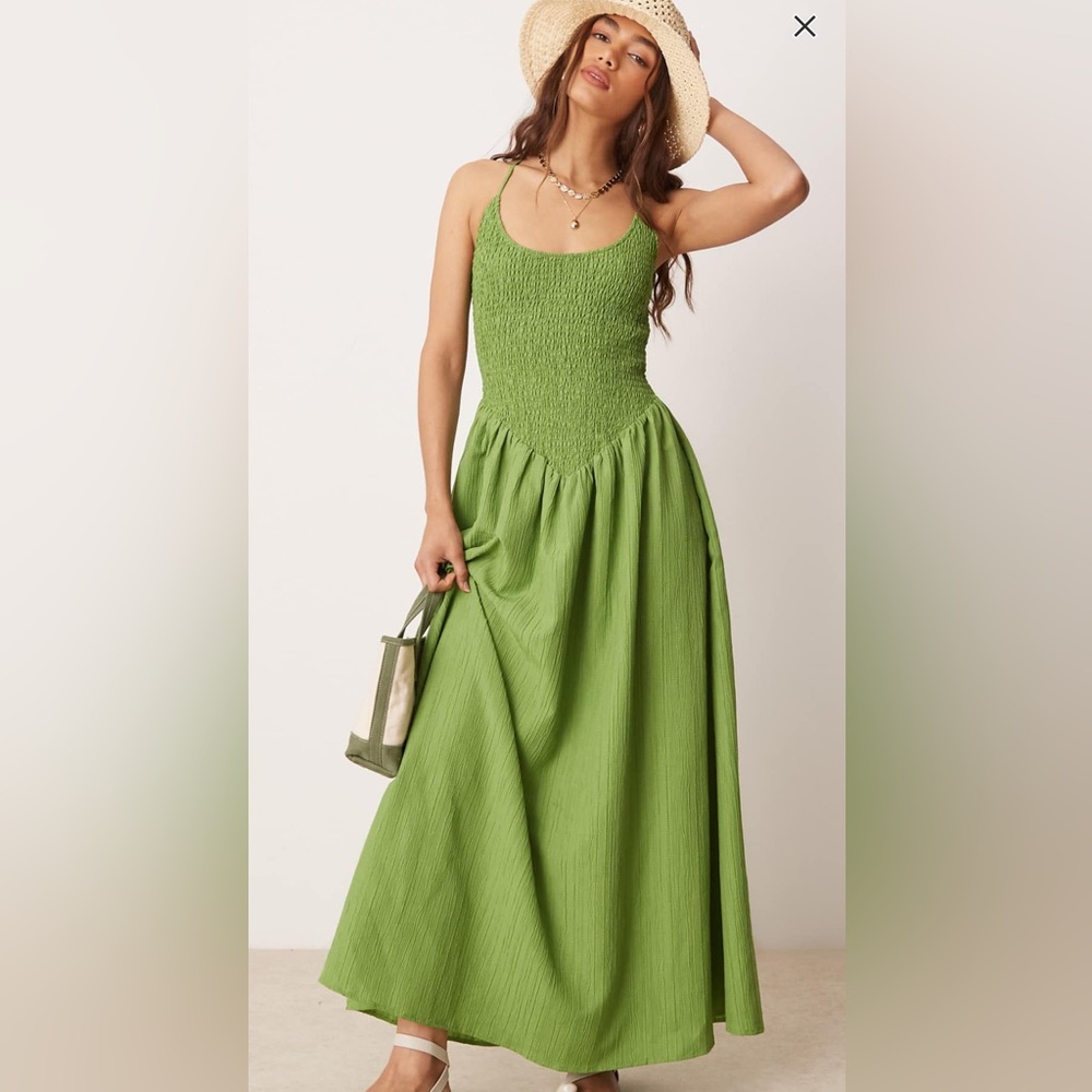 ASOS DESIGN scoop neck crinkle maxi dress with cross back